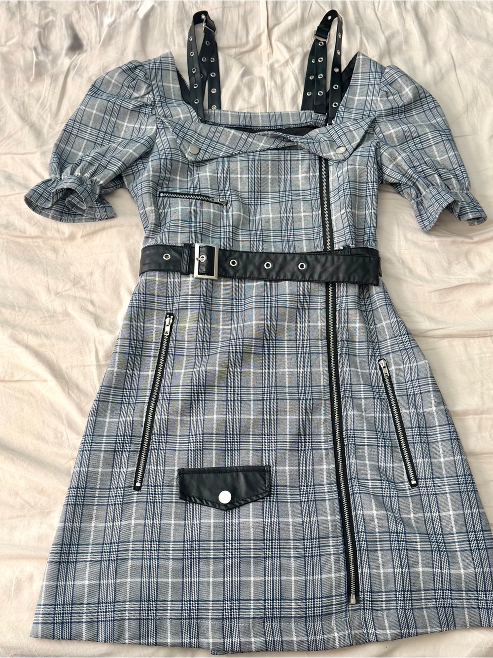 Jirai Kei Ryosan Lolita Bow Lace Japan Black Dress Gothic Plaid Women Leather